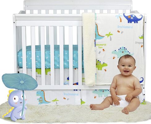 ستارة نافذة براندريم بيبي ديناصور للأطفال/حديثي الولادة/الرضع، ستارة بيضاء زرقاء معالجة بتصميم ديناصور ديكور حضانة للأولاد، 100% قطن in Kuwait