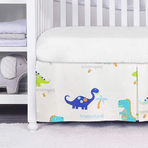 ستارة نافذة براندريم بيبي ديناصور للأطفال/حديثي الولادة/الرضع، ستارة بيضاء زرقاء معالجة بتصميم ديناصور ديكور حضانة للأولاد، 100% قطن in Kuwait