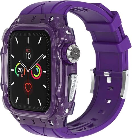 Case with Band Compatible for Apple Watch Series 9 8 7 45mm/6 5 4 SE 44mm Rugged Men/Women Luxury Transparent Protective Rugged Case Fully Wrapped Lightweight Rugged. (White-red) in Saudi Arabia