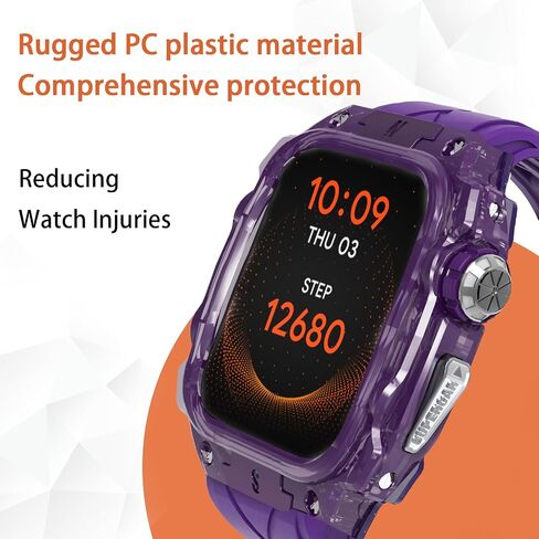 Case with Band Compatible for Apple Watch Series 9 8 7 45mm/6 5 4 SE 44mm Rugged Men/Women Luxury Transparent Protective Rugged Case Fully Wrapped Lightweight Rugged. (White-red) in Saudi Arabia