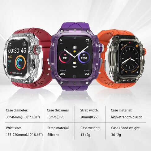 Case with Band Compatible for Apple Watch Series 9 8 7 45mm/6 5 4 SE 44mm Rugged Men/Women Luxury Transparent Protective Rugged Case Fully Wrapped Lightweight Rugged. (White-red) in Saudi Arabia