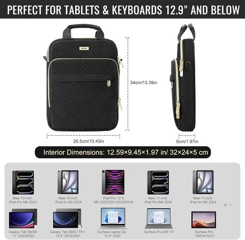 MoKo 13 Inch 360 Protection Puffy Tablet Sleeve Shoulder Bag with Handle | Fits iPad Air 13-inch M4, iPad Pro 13-inch M5, iPad Pro 12.9-inch M2/M1 and Galaxy Tab S8/S9 Plus 12.4-inch, Black in Kuwait