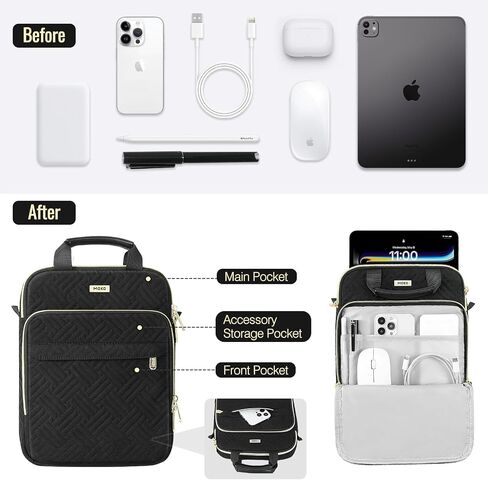 MoKo 13 Inch 360 Protection Puffy Tablet Sleeve Shoulder Bag with Handle | Fits iPad Air 13-inch M4, iPad Pro 13-inch M5, iPad Pro 12.9-inch M2/M1 and Galaxy Tab S8/S9 Plus 12.4-inch, Black in Kuwait