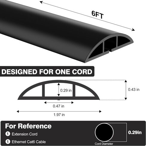CrocSee 4ft Self-Adhesive Floor Cord Cover for Wires, Low Profile Cord Hider Cable Management, Trimmable PVC Cord Protector - Cord Cavity = 0.47" (W) x 0.29" (H) - Brown in Kuwait