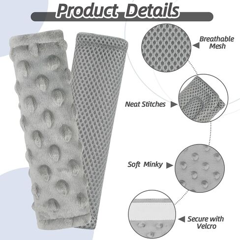 Baby Car Seat Strap Pads, Car Seat Strap Shoulder Covers for Baby Infant Toddler, Double-Sided Car Seat Belt Covers for Stroller/Pushchair/Baby Swing, Soft Flannel & Mesh, Black in Saudi Arabia