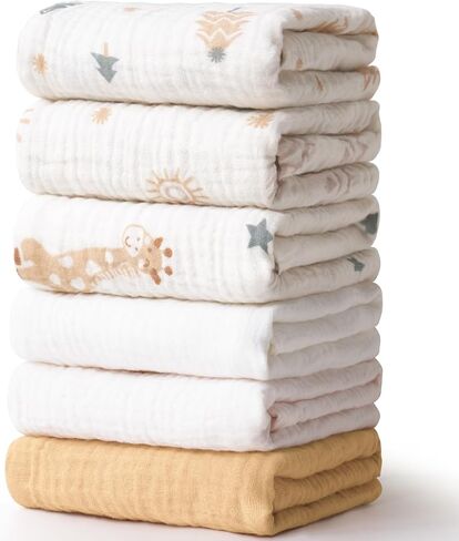 6 عبوات من مناشف الأطفال من الموسلين، مناشف غسيل فائقة النعومة للجنسين حديثي الولادة والأطفال، مناشف حمام للأطفال ماصة لجسم الوجه in Kuwait