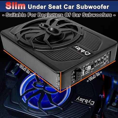 مضخم صوت للسيارة مقاس 10 بوصات نحيف أسفل المقعد بقدرة 800 وات، مضخم صوت مدمج، مكبرات صوت للسيارة/الشاحنة، ترقية مع إضاءة محيطة LED زرقاء in Kuwait