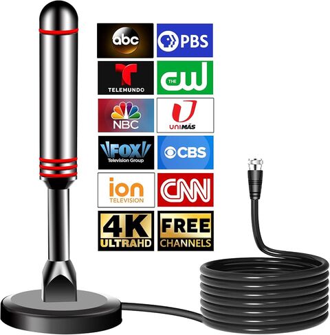 TV Antenna for Smart TV Indoor, 2024 Newest Antenna with Strong Magnetic Base, 360°&Long Range Reception TV Antenna for Local Channels, Easy Setup Antenna for TV Without Cable (Black+Red) in Saudi Arabia