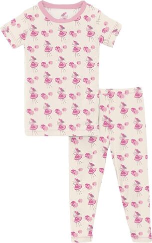 KicKee Print Short Sleeve Pajama Set, Baby to Kid, Super Soft Bamboo Viscose Fitted Pajamas in Saudi Arabia