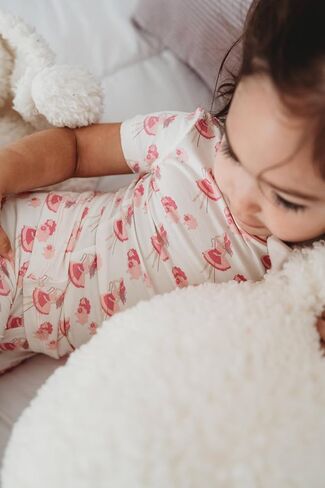 KicKee Print Short Sleeve Pajama Set, Baby to Kid, Super Soft Bamboo Viscose Fitted Pajamas in Saudi Arabia