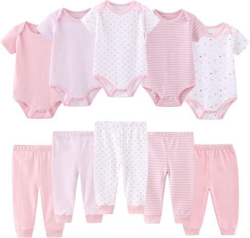 Baby Bodysuit and Pant Set 10-pcs Cotton Soft Newborn Boy Girl Clothes Outfits in Kuwait
