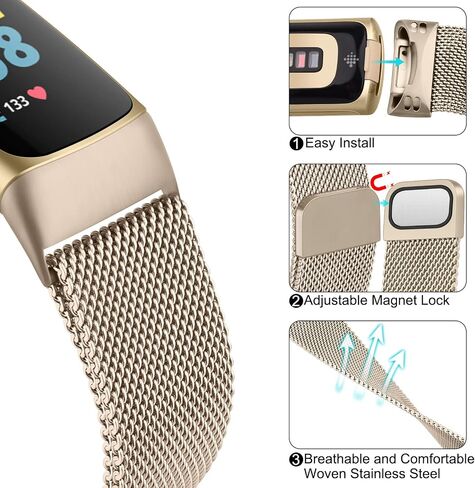 Metal Band for Fitbit Charge 6 Bands for Women Men, Wristband Mesh Bracelet Replacement Strap for Fitbit Charge 6 in Saudi Arabia