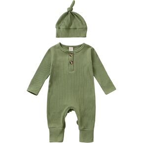 Baby Long Sleeve One Piece Jumpsuits Bodysuits Outfit Newborn Boy Romper +Hat Newborn Coming Home Clothes
