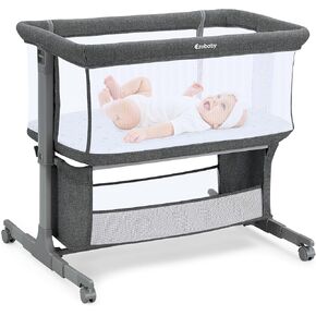 Ezebaby Baby Bassinet, Bedside Bassinet for Baby, Portable Baby Bassinets Bedside Sleeper for Newborn Infants with Wheels, Storage Basket, Adjustable 7 Heights and All Mesh Sides