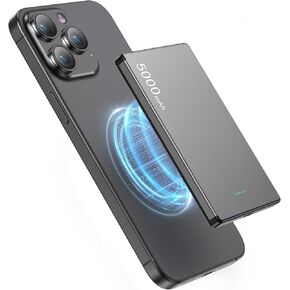 Wireless Portable Charger. 0.3in3.9oz Slimmest & Lightest 5000mAh Ultra Thin Emergency Magnetic Phone Charger. for iPhone 15 14 13 12 Pro Max （USB-C PD 20W）