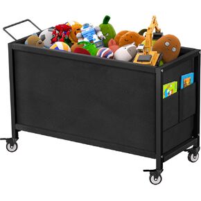 80L Large Kids Toy Box with Wheels, Toy Chest Storage Organizer for Toddlers, Boys, Girls, Toy Storage Bin for Stuffed Animals, PlayRoom, Bedroom, Nursery, Living Room, Black
