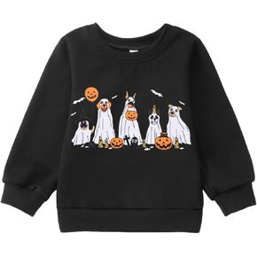 Toddler Girl Halloween Ghost Dog Sweatshirt Kid Spooky Season Doggy Ghosts Pullover Crewneck Long Sleeve Shirt Tops