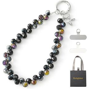 Crystal Phone Wrist Strap Phone Charm Chain Keychain Beaded Cellphone Lanyard with Tether Tab Hands-Free Wristlet Bracelet Wrist Grip Strap for Women, D-Crystal AB