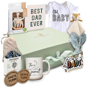 The Wrapped Company - New Dad Gift Basket - 10 Pcs Premium-Quality, All-Natural - Deluxe Present for Newborn Baby - New Father Gift Box