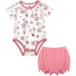 Baby Girls Clothes Set Ruffle Knit Bodysuit with Shorts Toddler Girl Viscose from Bamboo Clothing in Saudi Arabia
