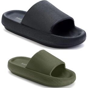 Joomra Unisex Pillow Slippers Slides House Shoes Black And Amy Green 15-16 Women/13-14 Men 48-49