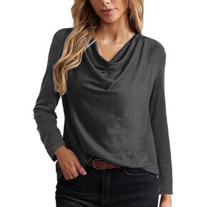 Womens Shirts Long Sleeve Cowl Neck Tops Basic Dressy Casual Sweatshirts Loose Fit Sweater Fall Fashion Trendy 2024 Blouse