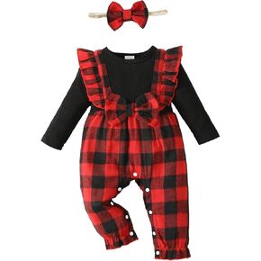 Newborn Infant Baby Girl Clothes Fall Winter Plaid Long Sleeve Jumpsuit One Piece Romper Bodysuit Baby Overalls Outfits