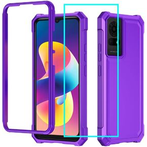 جراب TCL K24 T434D مع واقي شاشة، حماية كاملة للجسم الأمامي من البولي كربونات الخلفي من السيليكون الناعم، جراب هاتف مقاوم للصدمات عالي التحمل لهاتف TCL K24 أسود in Kuwait