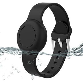 Waterproof Airtag Bracelet for Kids, Silicone Wristband Compatible with Apple Air Tag Hidden Holder Case, GPS Tracker Anti-Lost Adjustable Airtag Strap for Toddler Child (Black)