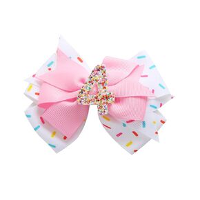 Birthday Hair Bow for Baby Girls 1 2 3 4 5 6 Years Sprinkle Decorations Confetti Ice Cream Party Pink Hair Accessories for 2nd Birthday