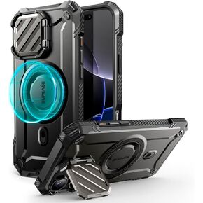 SUPCASE for iPhone 16 Pro Max Case with Camera Cover Stand (UBMag XT), [Compatible with MagSafe] [Built-in Kickstand] [Military-Grade Protection] Heavy Duty Rugged Magnetic Phone Case, Black