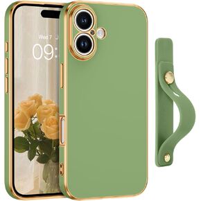 VENINGO iPhone 16 Case, iPhone 16 Phone Case,Slim Fit Soft TPU with Adjustable Wristband Kickstand Scratch Resistant Non Slip Shockproof Protective Cover for Apple iPhone 16 6.1 inch 2024,Matcha Green