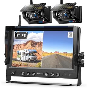2 Magnetic Solar Wireless Backup Camera HD 1080P 9" DVR Monitor, Solar Rechargeable RV Backup Cameras Wireless System for Hitching Gooseneck Horse Trailer Fifth Wheels RVs Trucks BX902