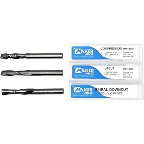 MakerMade 3-Pack Up Cut, Down Cut and Compression Router Bits,1/4 inch, Router Bit Set for All Types of Routers