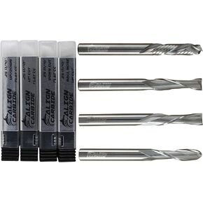 Align Carbide, 4-Piece Set, UP, DOWN, COMPRESSION, BALL, 1/4 inch Cutting Diameter, 1/4 inch Shank, Premium Solid Micro Grain Carbide, Spiral Plunge, 2 Flute, CNC Router Pro-Series.