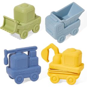 Vehicles Bath Toys, 4 Pack Food-Grade Silicone Cars Bath Toys, Mold Free Bath Toys for Toddlers 1-3/Babies 6-12 Months, Safe and Non Toxic Bathtub Toy, Dishwasher Safe, BPA Free