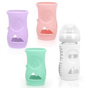 4 Pack Silicone Sleeves for Avent Natural Glass Baby Bottles, Anti Breakage Baby Bottle Holder, Compatible with Philips Avent Glass Natural Baby Bottle 4 oz, BPA Free