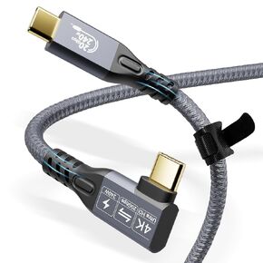 CABLEDECONN Thunderbolt 3 Cable 3ft, 240W Charging, 20Gbps Data Transfer, 4K USB C 3.2 Gen2×2 Monitor Cable Male to Male for MacBook Pro, Dell, Arzopa, Galaxy (USB 3.2 90'Degree Elbow 3m)
