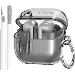 Compatible with Samsung Galaxy Bud 3 Pro Case/Buds3 Case Cover Clear Lock Clip with Cleaner Kit, Transparent TPU Galaxy Buds Pro 3 Protective Cover Men Women with Carabiner, Clear Black