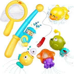 Baby Bath Toys for Kids Ages 1-3, Magnetic Fishing Games with Floating Bathtub Wind-Up Toys & Fishing Net, Fishing Rod Water Pool Toys for Toddlers 1-3