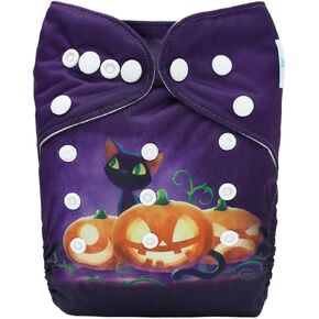 babygoal Halloween Cloth Diaper with Insert for Baby Boys and Girls 8-35lbs, Reusable Adjustable and Washable Nappy DBG98-B