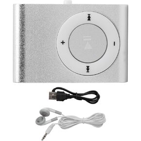 مشغلات MP3 رياضية مع مشبك، مشغل موسيقى محمول، مشغلات MP3 بدون شاشة، مشغل MP3 صغير مع سماعة أذن وكابل USB (فضي)