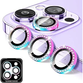 Kucheed Diamond Camera Lens Protector for iPhone 15/iPhone 15 Plus, Bling Tempered Glass Camera Cover, Individual Automatic Alignment Metal Rings, Glitter Camera Lens Cover Film Stickers
