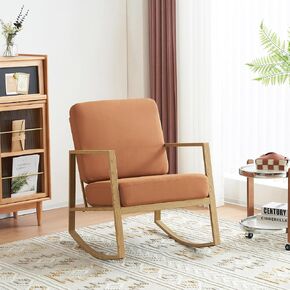 Deodar Rocking Chair Glider Rocker for Nursery Upholstered Accent Chair Modern Armchair Cozy for Living Room Bedroom Offices Comfortable Chair Transfer Printed Wood Chair Light Gery