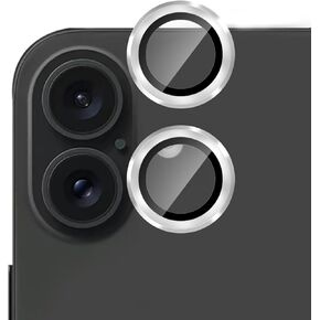 TENOC Camera Lens Protector for iPhone 16 & iPhone 16 Plus, 9H Tempered Glass Camera Screen Cover, Black Metal Individual Ring