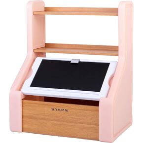 Step2 Harmony Toy Storage Box, Wood and Plastic, Shelves for Books, Toy Storage Bin with Chalkboard Lid and Clip, Easel and Toy Organizer in One