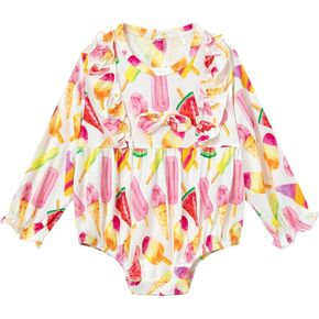 Bamboo Viscose Baby Girl Romper Infant Long Sleeve Ruffled Baby Girl Bodysuit