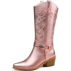 Cowgirl Boots For Women Wide Calf Women's Western Cowboy Boots Fashion Comfortable Embroidered Mid Calf Boots