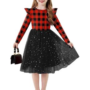 Arshiner Toddler Girls Tutu Dresses Long Sleeve Ruffle Fall Winter Holiday Star Sequin Tulle Dress 2-6Y in Kuwait