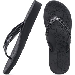 ONCAI Women's Flip Flops with Rhinestone, Arch Support Yoga Mat Comfort Walking Summer Beach Thong Sandals with Plantar Fasciitis Rubber Soles US Size 5-11